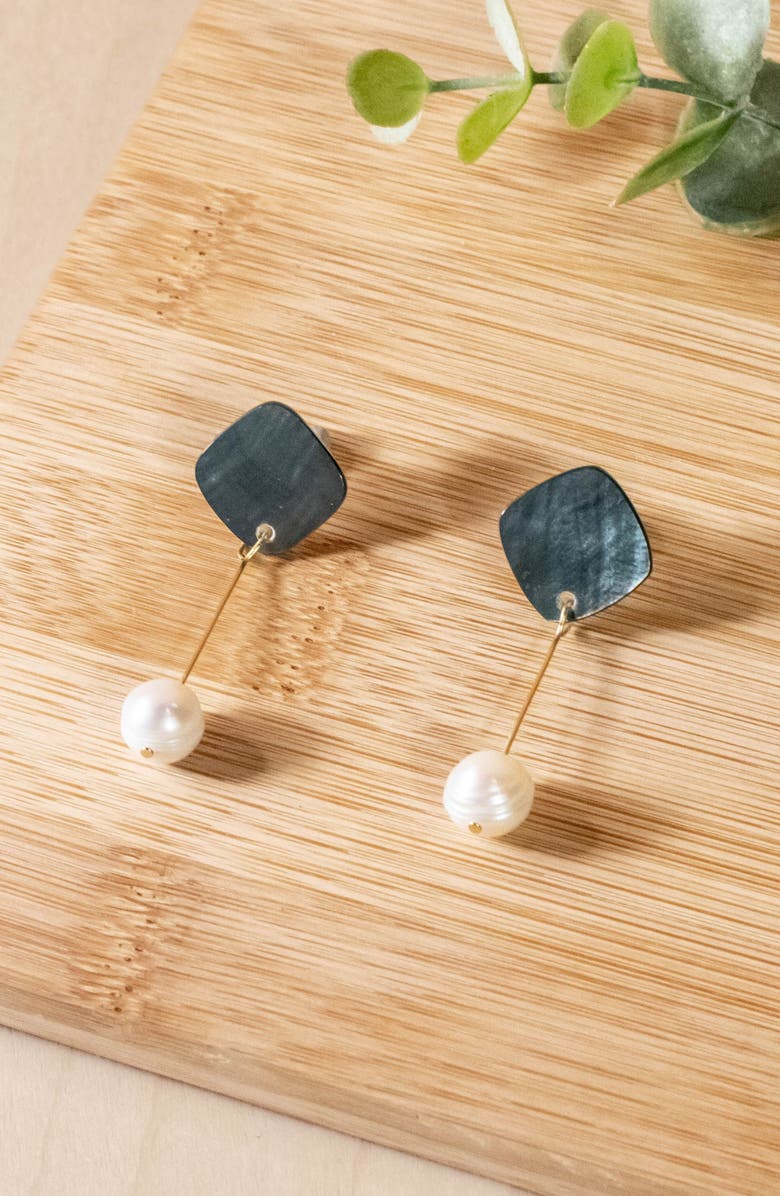 LIKHA Mother-of-Pearl Diamond & Pearl Drop Earrings, Alternate, color, Black