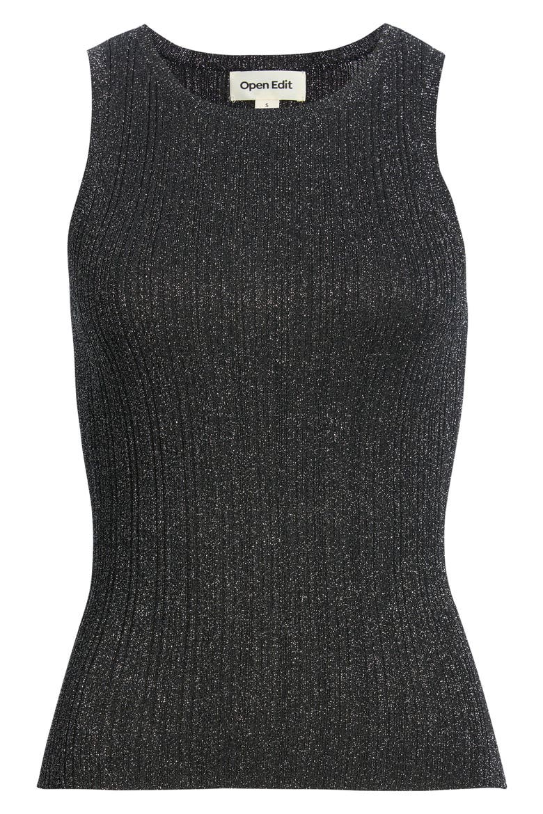 Metallic Ribbed Sweater Tank, Main, color, BLACK- SILVER