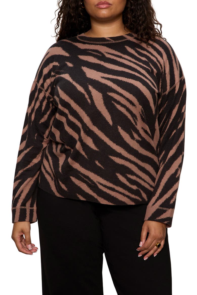 Zebra Stripe Crewneck Sweater, Main, color, ABSTRACT BROWN