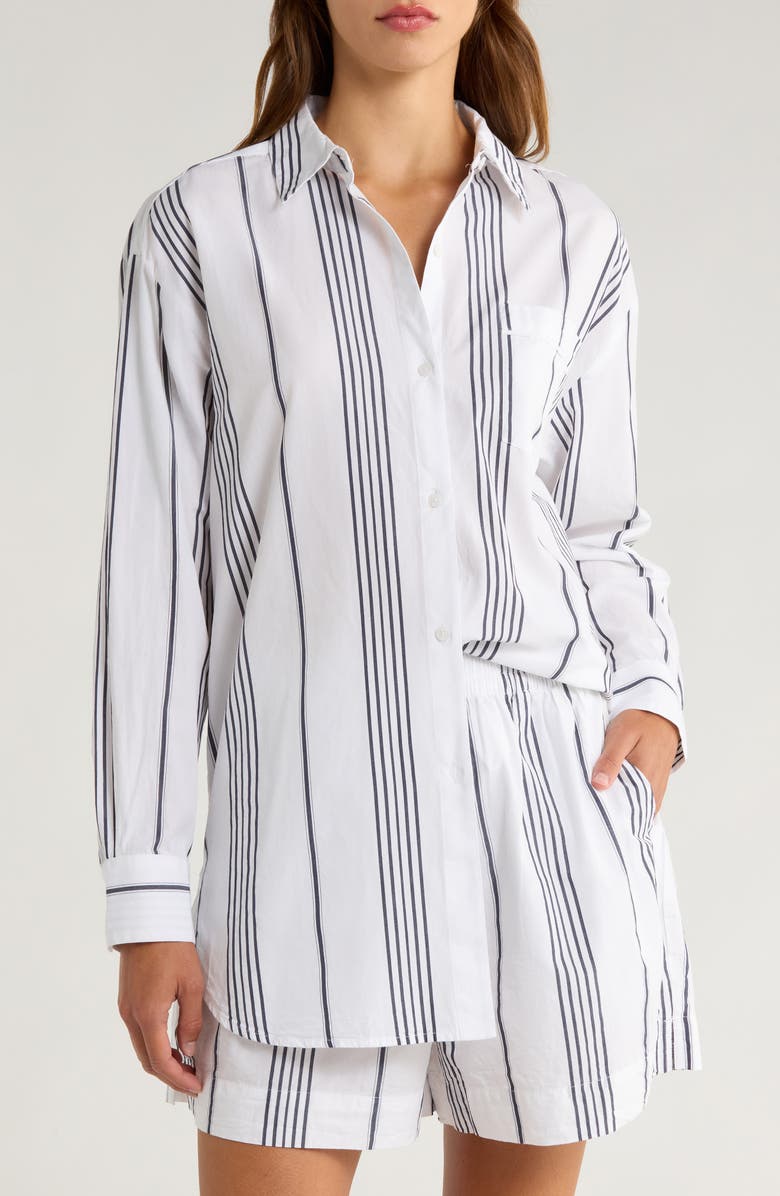 Nordstrom Oversize Stripe Cotton Short Pajamas, Main, color, White- Navy Danielle Stripe