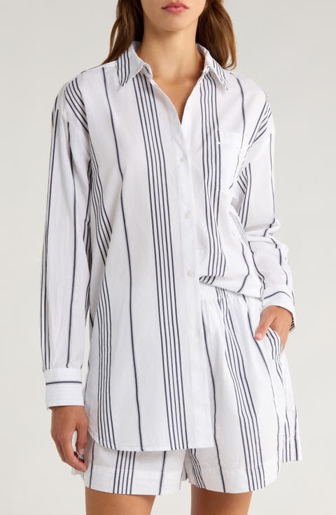 Oversize Stripe Cotton Short Pajamas