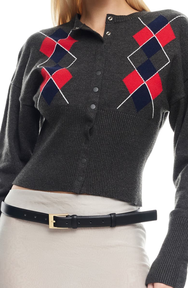 LIONESS Head in the Clouds Argyle Cardigan, Alternate, color, Grey Argyle