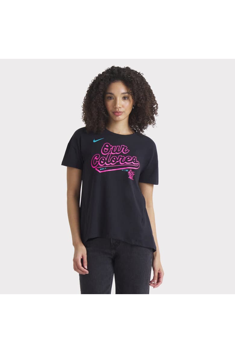 Women's Nike Black Miami Marlins 2025 City Connect Flowy Fashion Tri-Blend Performance T-Shirt, Alternate, color, Black