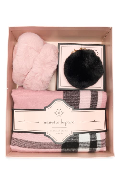 Nanette Lepore Scarf, Earmuff & Keychain Accessory Set In Pink