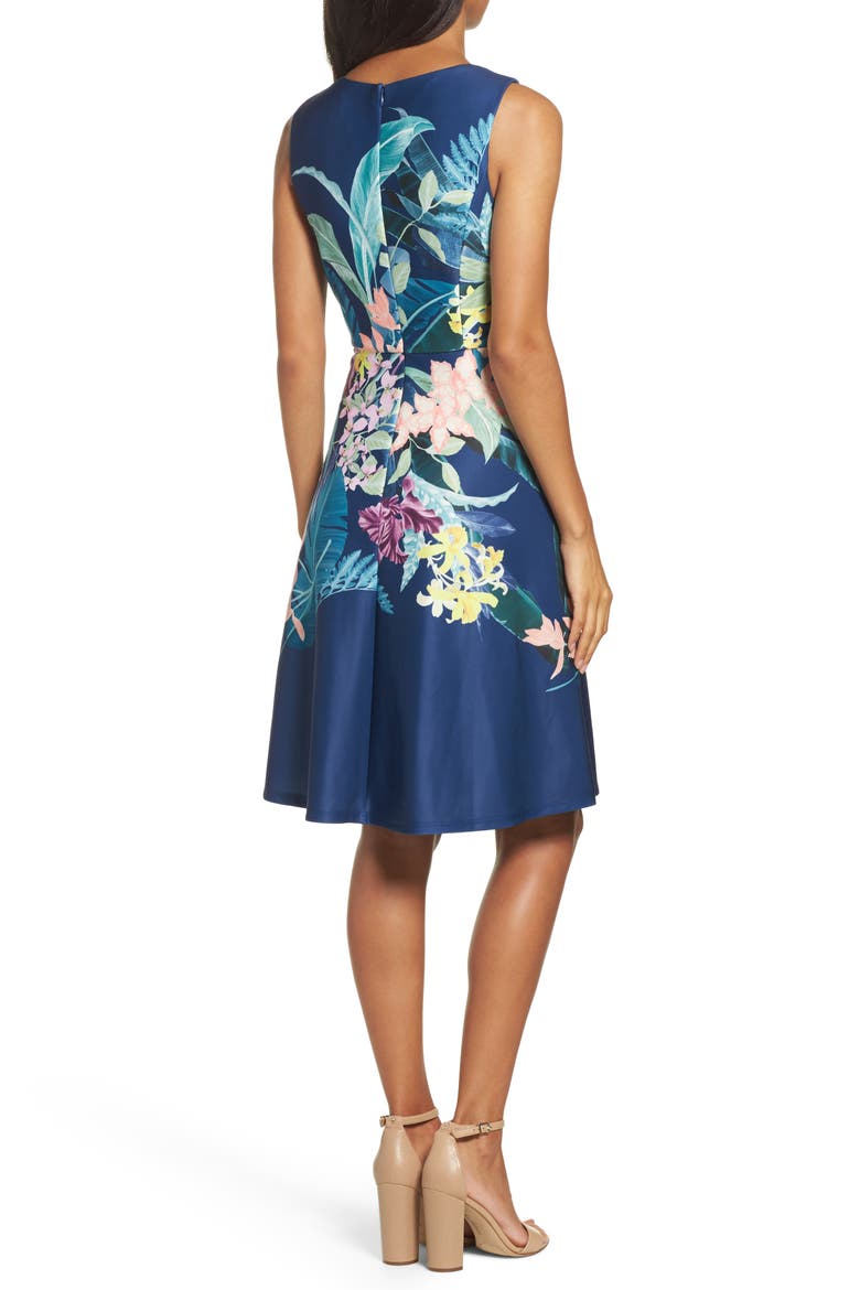 Scuba Fit & Flare Dress, Alternate, color, NAVY MULTI