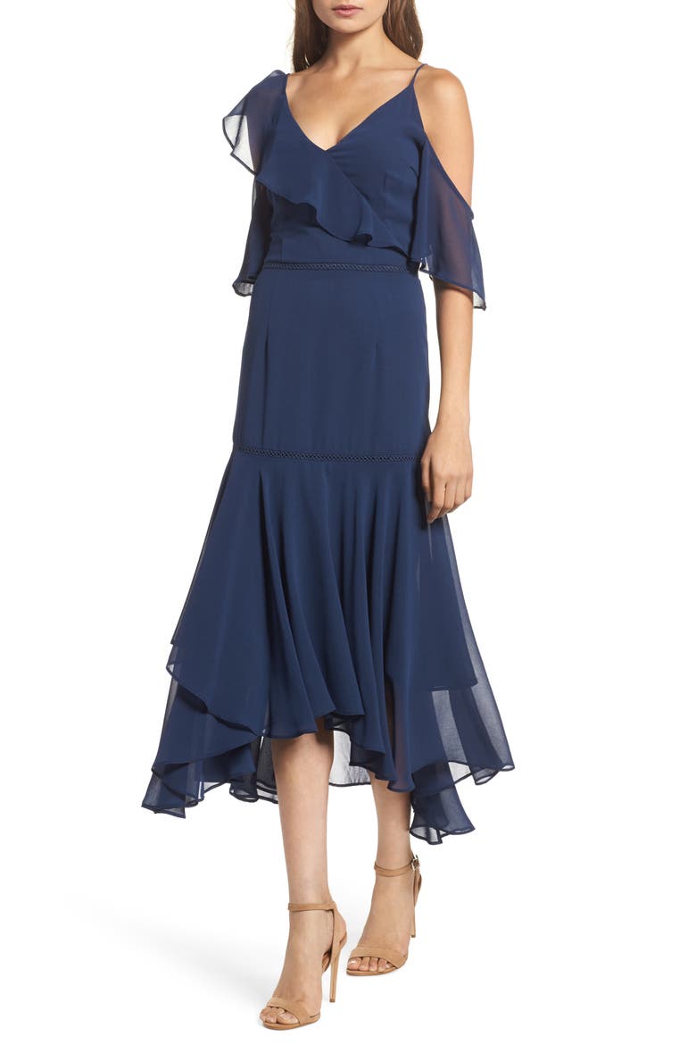 Utopia Cold Shoulder Midi Dress, Main, color, INK