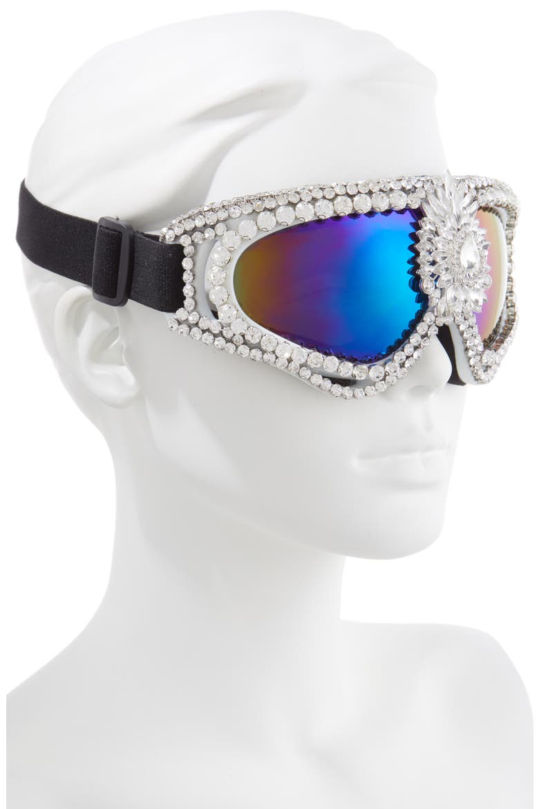 Crystal Embellished Mirrored Snow Goggles, Alternate, color, WHITE