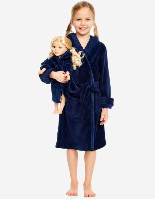 Leveret Girls Fleece Hooded Robe With Matching Doll Robe In Blue
