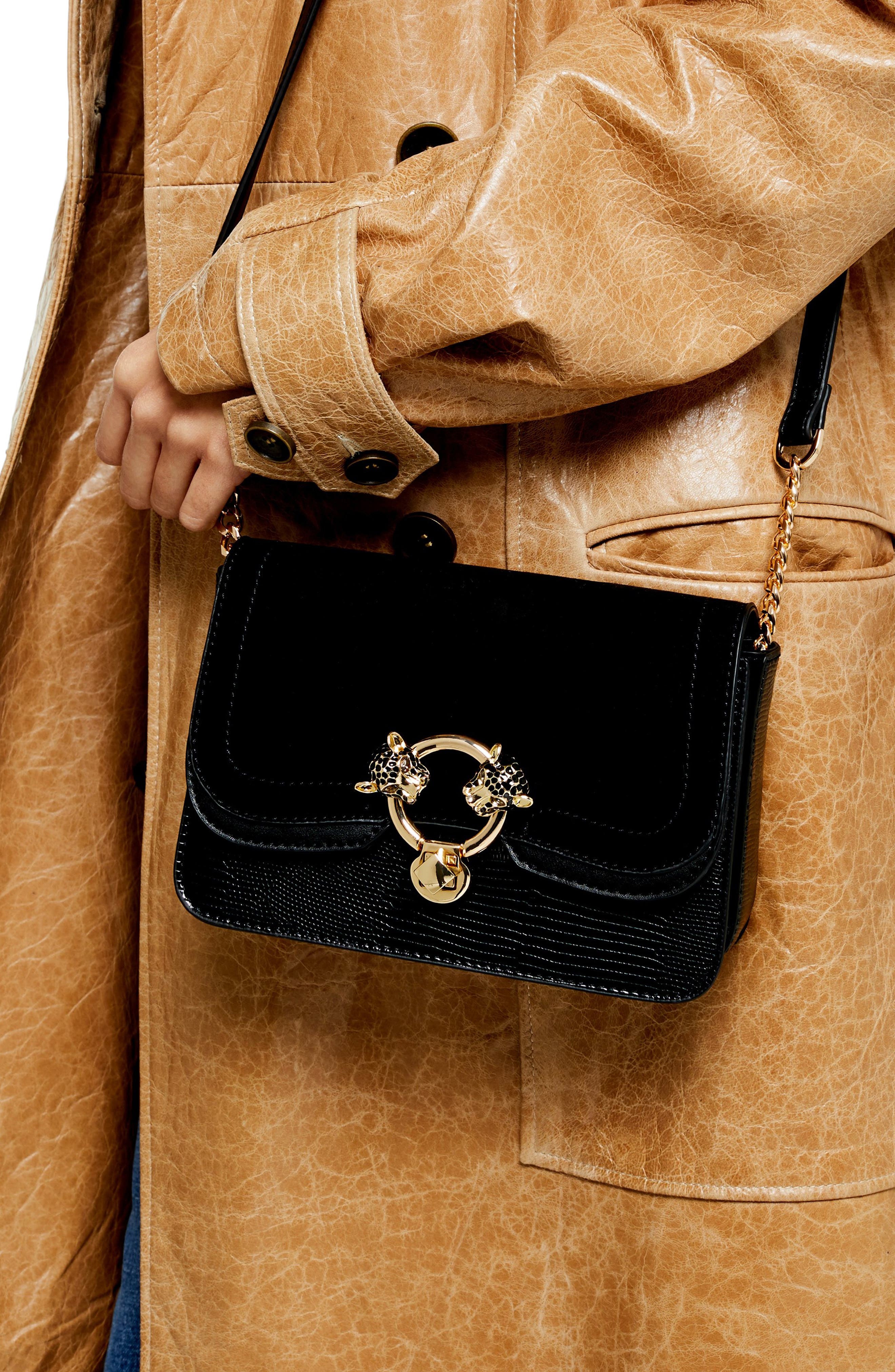 Topshop Double Panther Crossbody Bag, Alternate, color, 