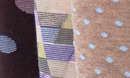 Lorenzo Uomo Mixed Pattern 3-pack Assorted Crew Socks In Taupe