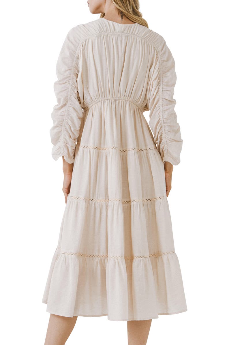 Free the Roses Ruched Sleeve Tiered Ruffle Dress, Alternate, color, Nude