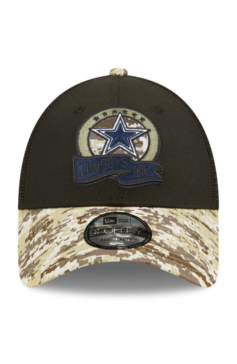 New Era Men's New Era Black/Camo Dallas Cowboys 2022 Salute To Service 9FORTY Snapback Trucker Hat, Alternate, color,