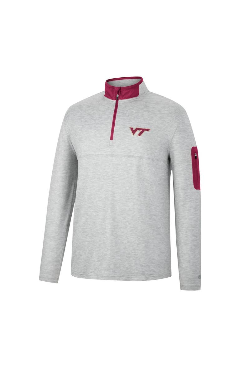 COLOSSEUM Men's Colosseum Heathered Gray/Maroon Virginia Tech Hokies Country Club Windshirt Quarter-Zip Jacket, Alternate, color, 