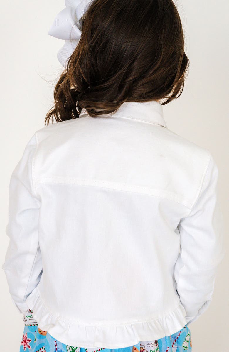 RuffleButts Kids' Ruffle Hem Denim Jacket, Alternate, color, White