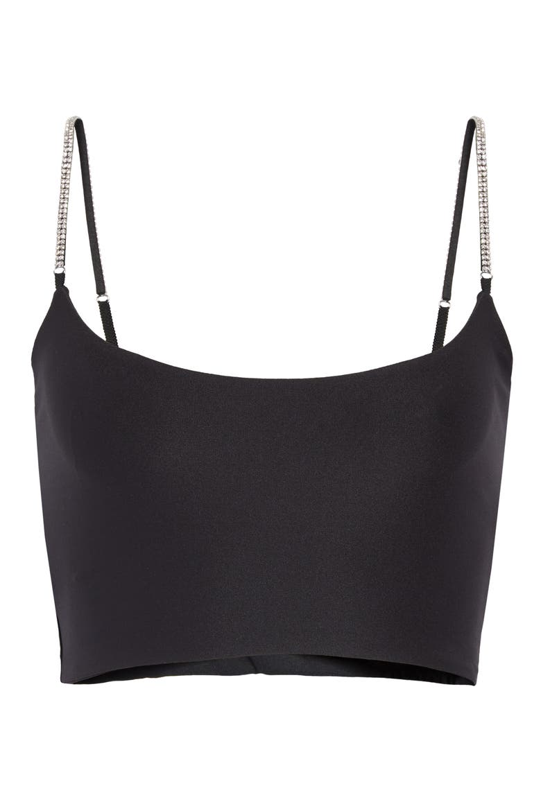 Hugo Rhinestone Strap Crop Top, Alternate, color, BLACK