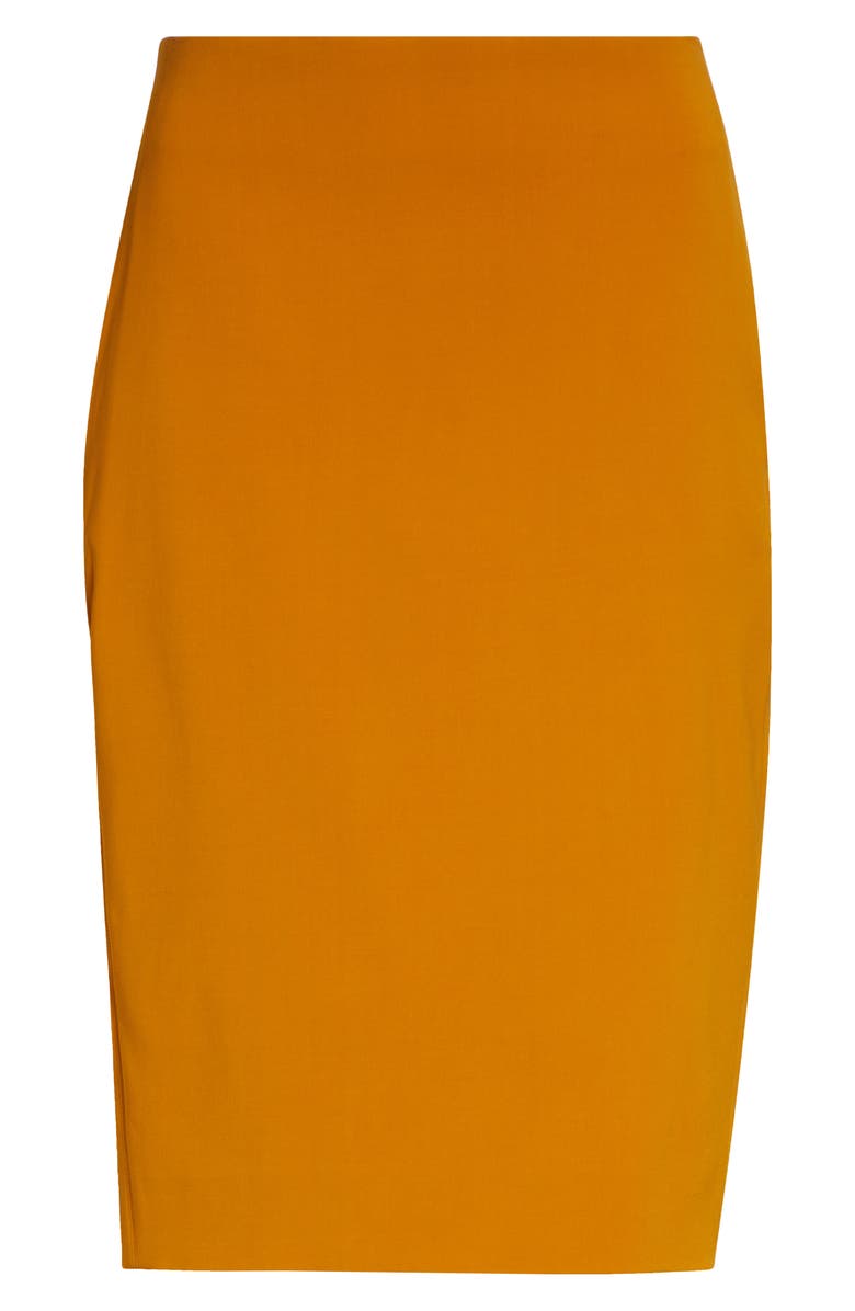 Saint Laurent Stretch Satin Midi Skirt, Main, color, Ocre