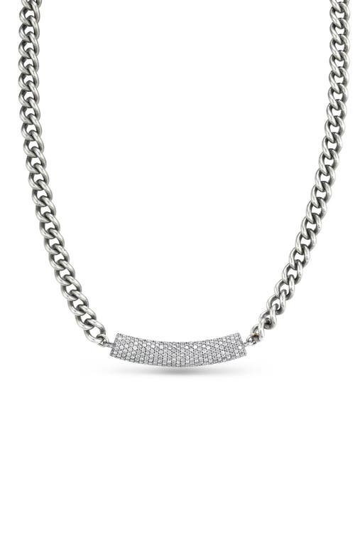 Sheryl Lowe Black Diamond Bar On Curb Chain Necklace In Sterling Silver
