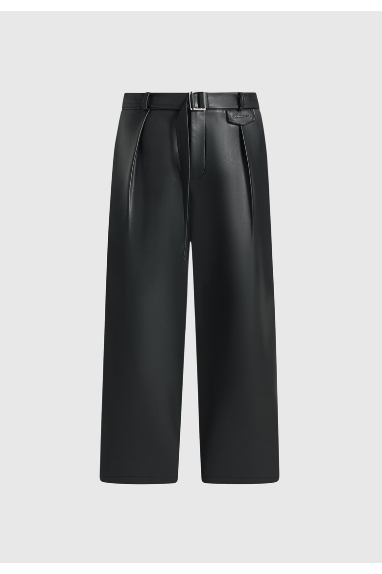 Serge Relaxed Fit Leather Pleated Trousers, Alternate, color, Black