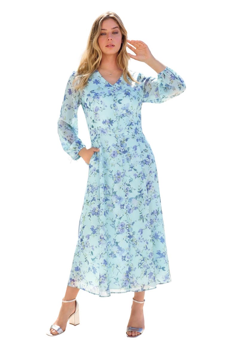 Boho Maxi Dress, Main, color, CLOUD BLUE WATERCOLOR