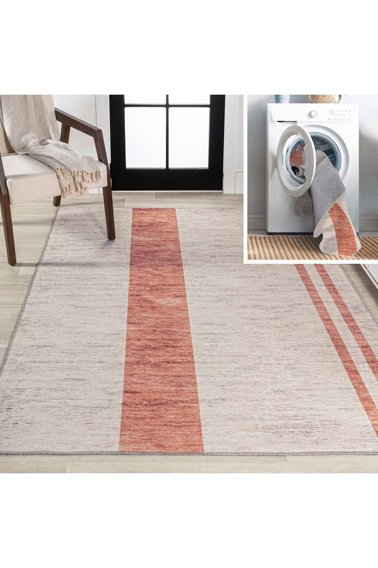 Raita Modern Distressed Stripe Machine-Washable Area Rug, Main, color, Ivory/Peach