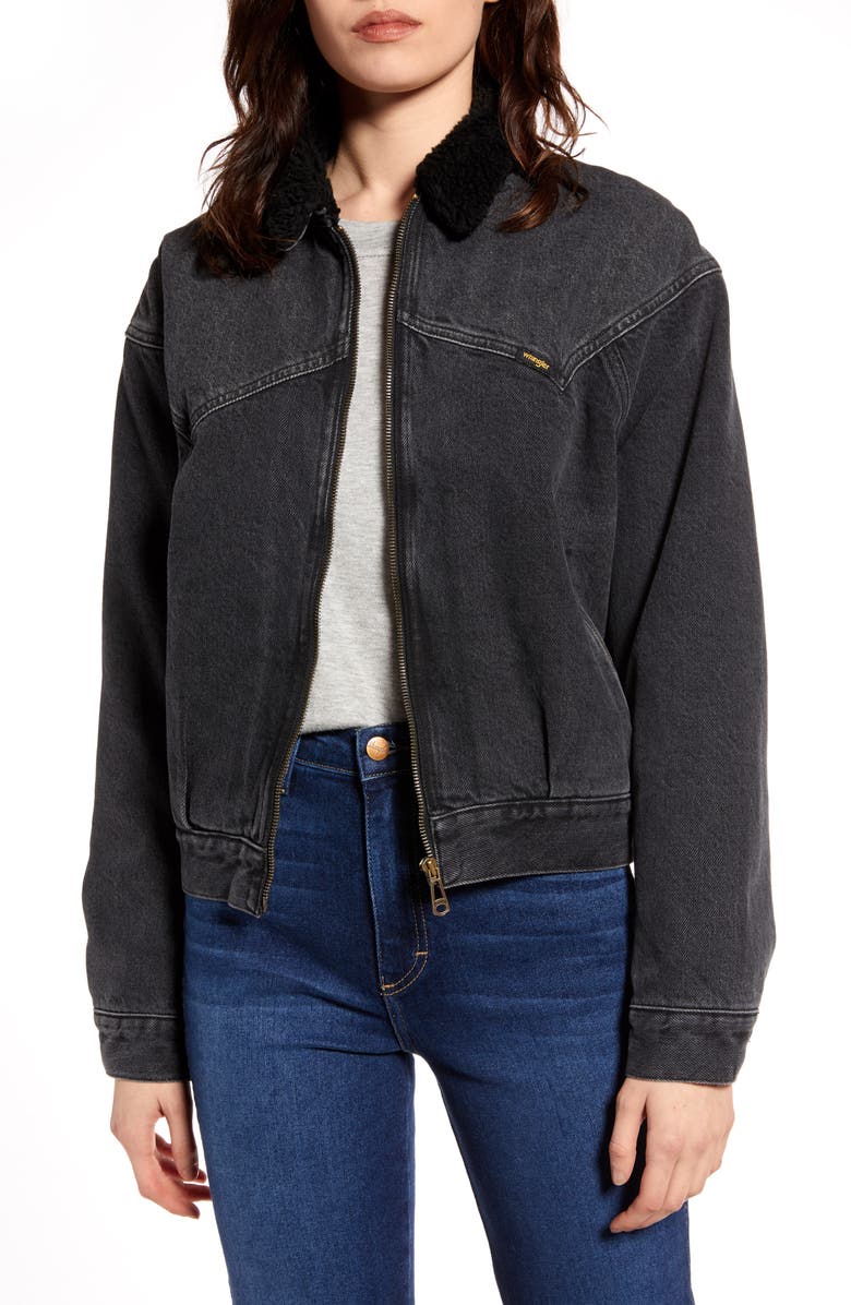 Wrangler '80s Fleece Collar Denim Jacket, Main, color, 