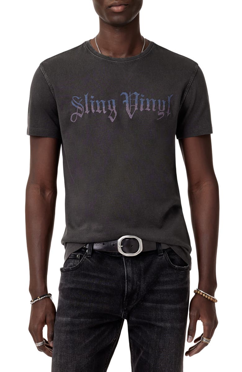 John Varvatos Sling Vinyl Embroidered Organic Cotton T-Shirt, Main, color, Charcoal