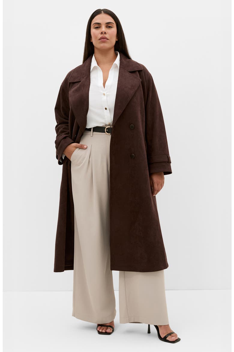 Eliza Faux Suede Trench Coat, Alternate, color, ESPRESSO