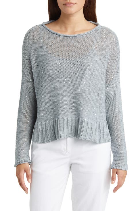 Boatneck Sequin Organic Cotton Crop Sweater