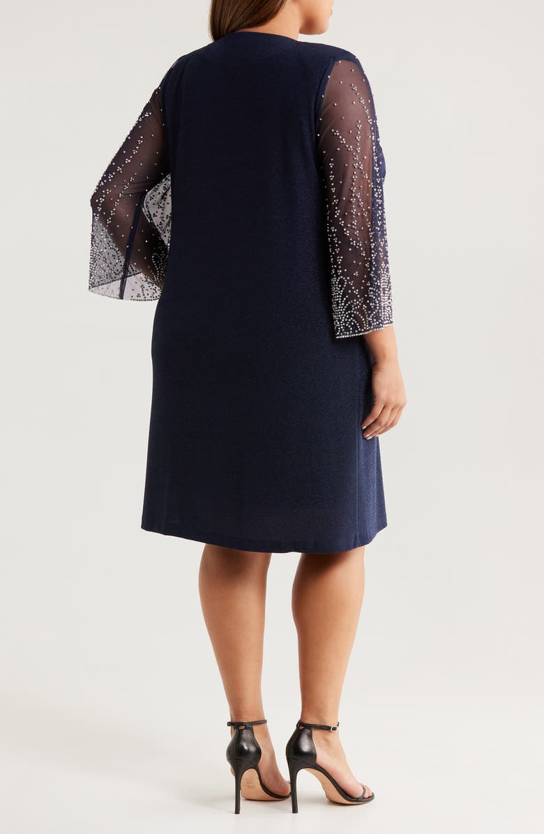 Alex Evenings Metallic Knit Cocktail Dress with Jacket, Alternate, color, Dark Navy