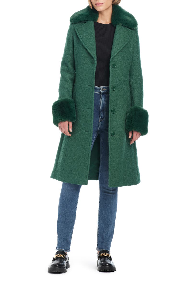 club belted wool blend coat with removable faux fur collar and cuffs, Alternate, color, VELVET MOSS