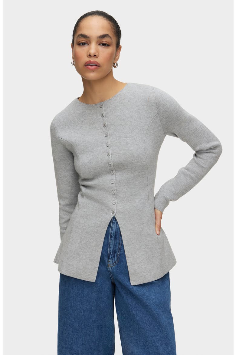 Daphne Split Hem Organic Cotton & Wool Blend Cardigan, Alternate, color, GREY