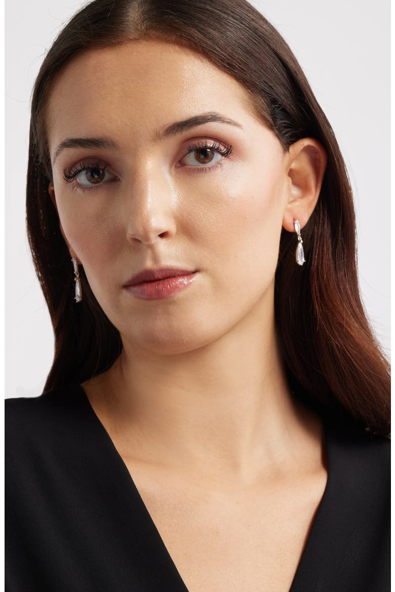 Elongated Pear Cubic Zirconia Drop Earrings, Alternate, color, CLEAR- SILVER