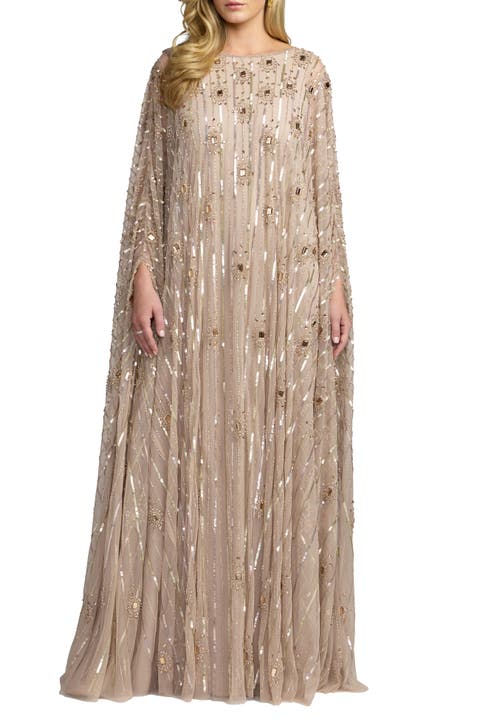 Beaded Georgette High Neck Kaftan Gown
