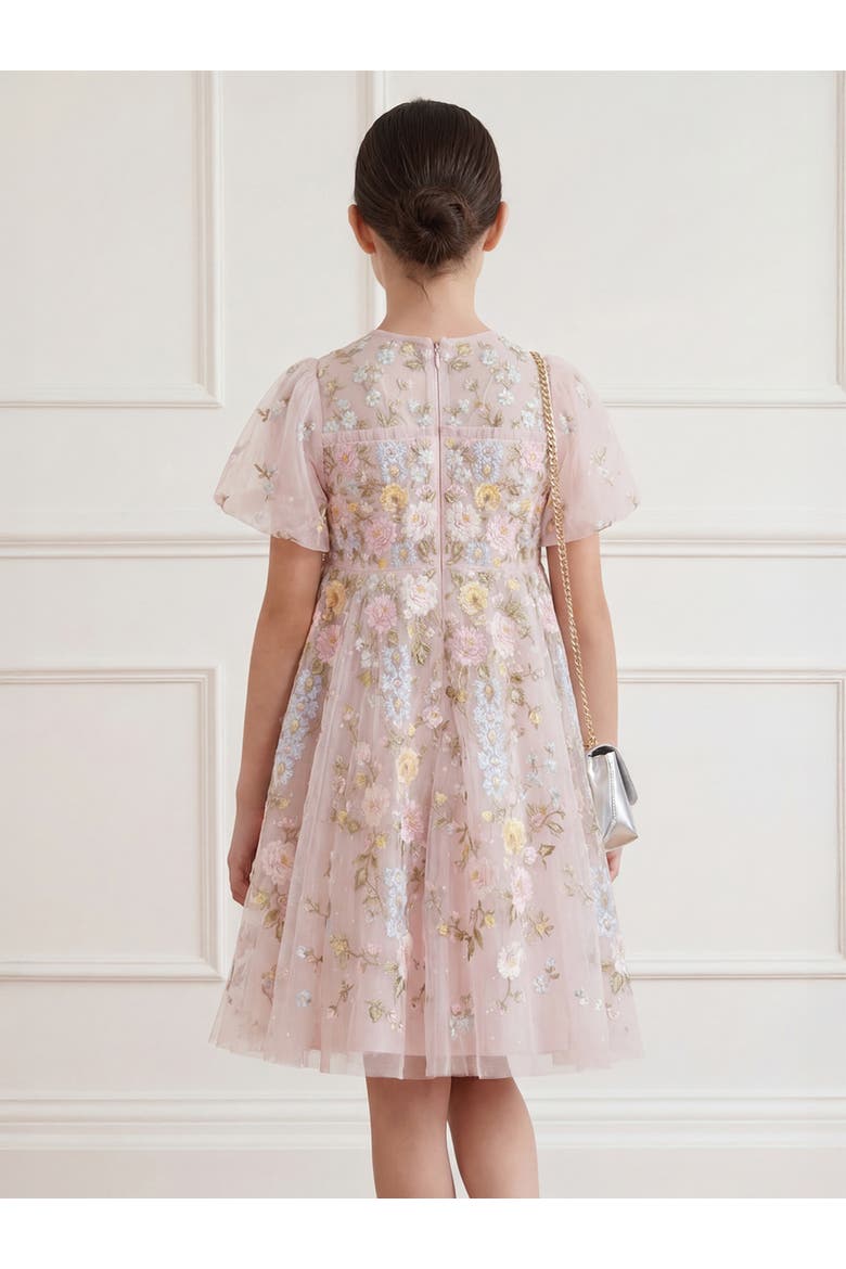 Garden Puff Sleeve Round Neck Dress, Alternate, color, Shell/Pastel Blue