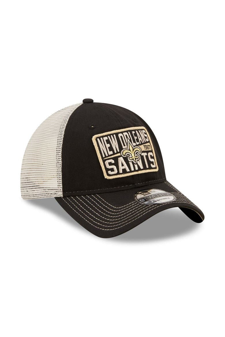 Men's New Era  Black/Natural New Orleans Saints  Devoted Trucker 9TWENTY Snapback Hat, Alternate, color, Black