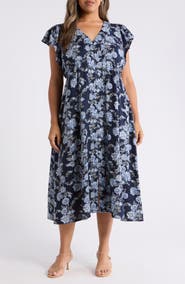 Treasure & Bond Short Sleeve Button Down Linen Blend Midi Dress