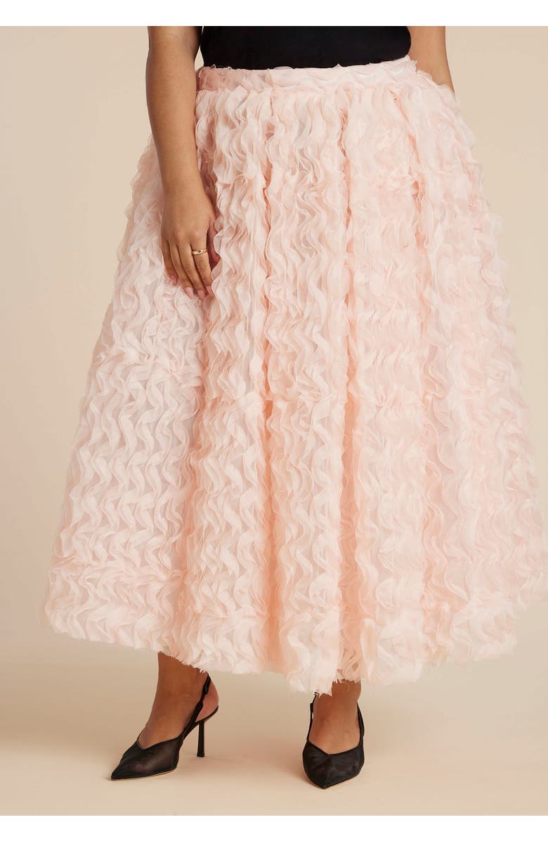ELOQUII Textured Ruffle Maxi Full Skirt, Alternate, color, Almond Blossom