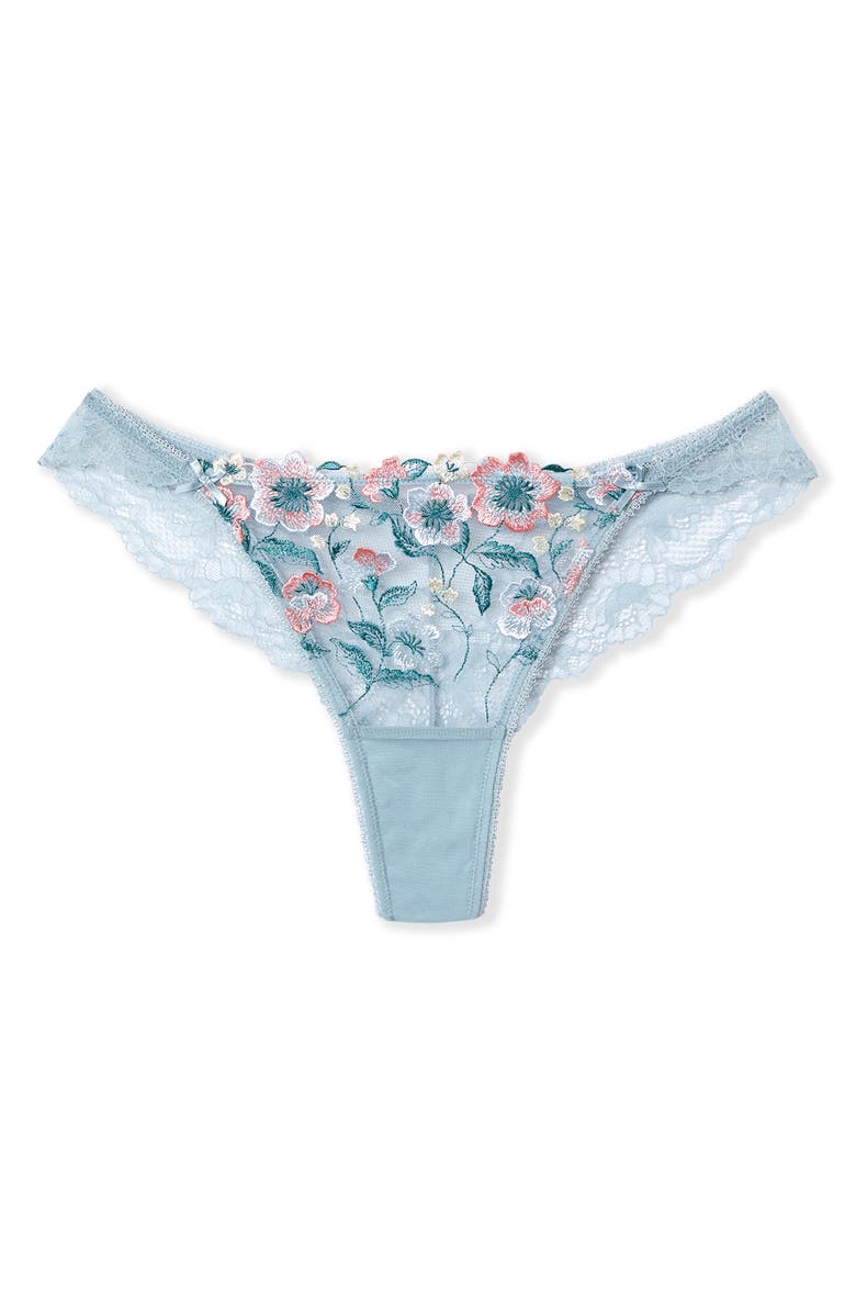 Etam Allure Embroidered Tanga Thong, Alternate, color, Blue Lagon