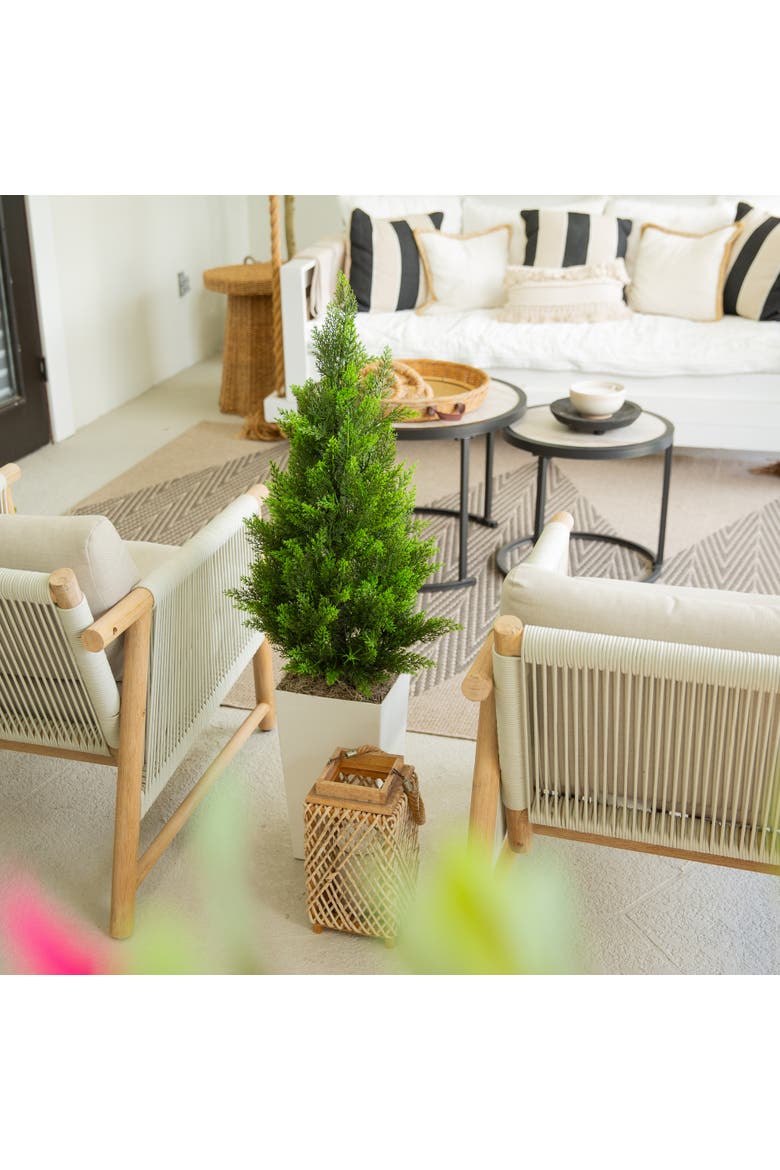 3-ft UV Resistant Artificial Cedar Tree in White Tower Planter, Alternate, color, Green