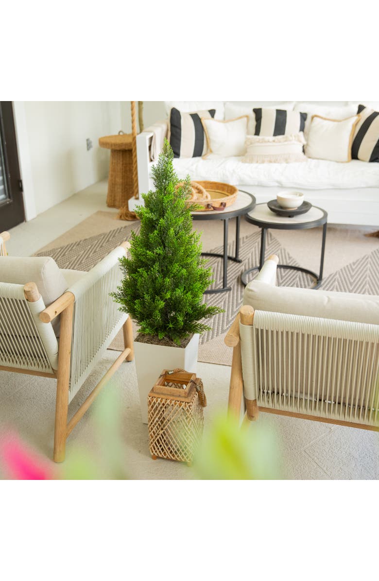 NEARLY NATURAL 3-ft UV Resistant Artificial Cedar Tree in White Tower Planter, Alternate, color, Green