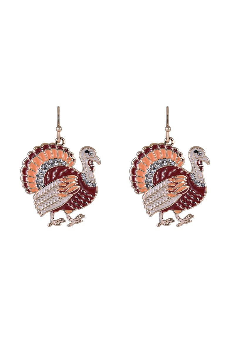 Enamel Turkey Earrings, Alternate, color, Orange