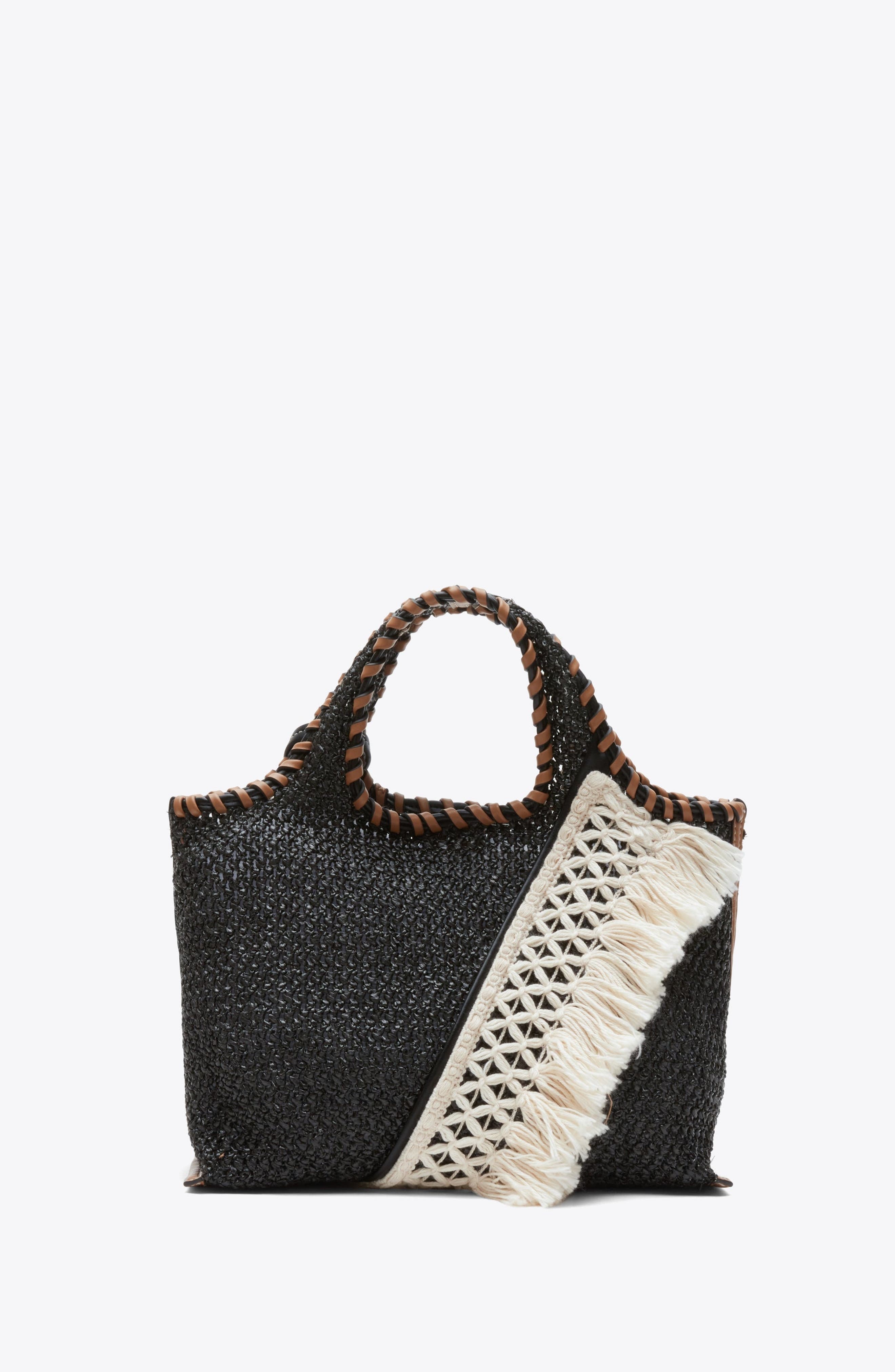 3.1 Phillip Lim Raffia Fringe Mini Market Tote, Alternate, color, Black