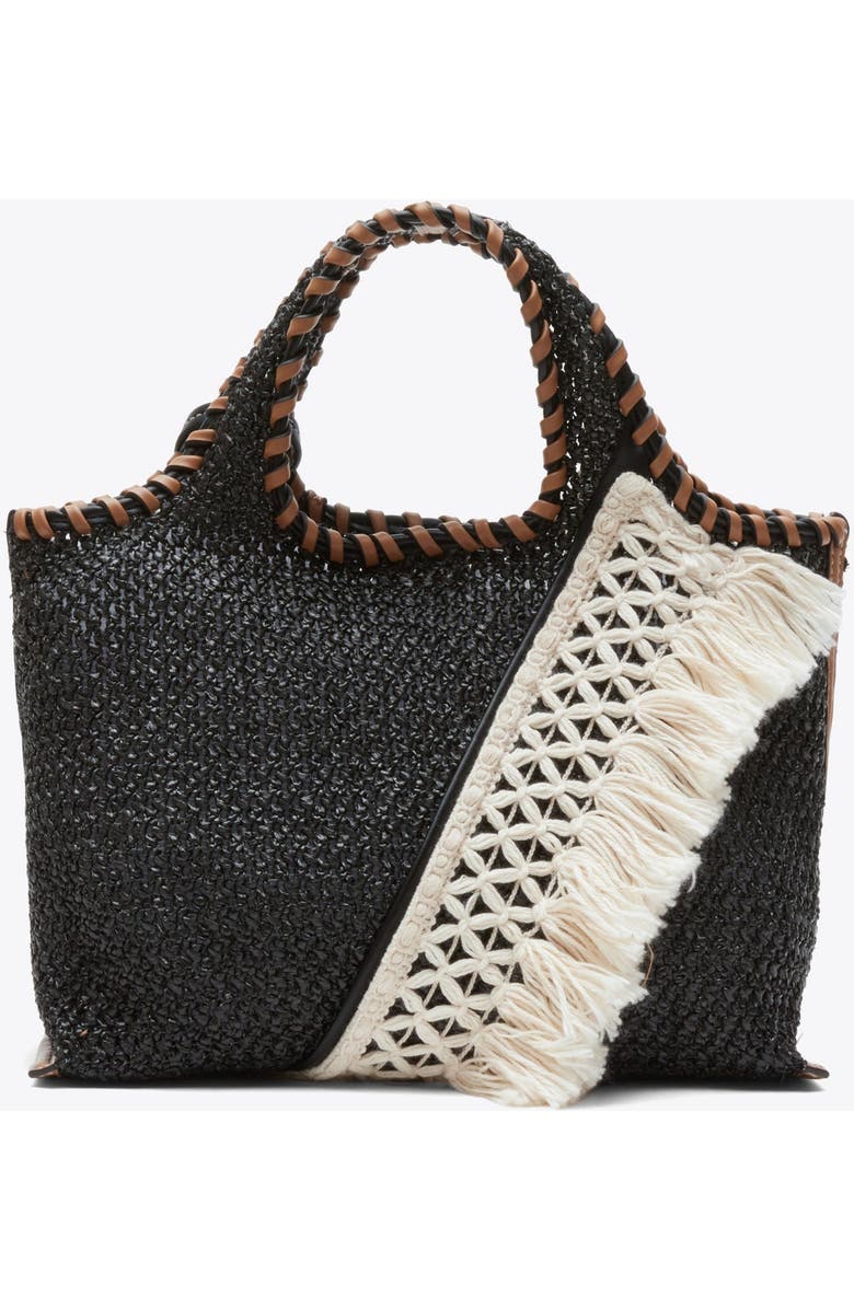 3.1 Phillip Lim Raffia Fringe Mini Market Tote, Alternate, color, Black