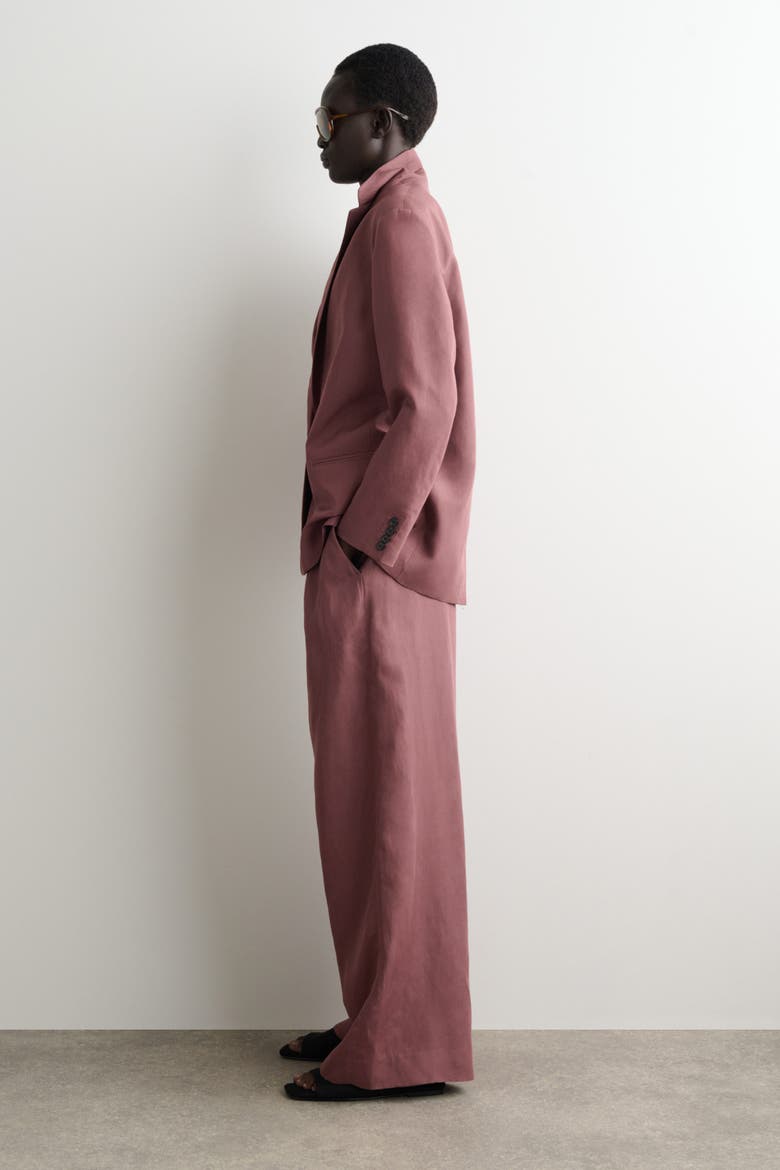 Linen-Blend Single-Breasted Blazer, Alternate, color, BROWN