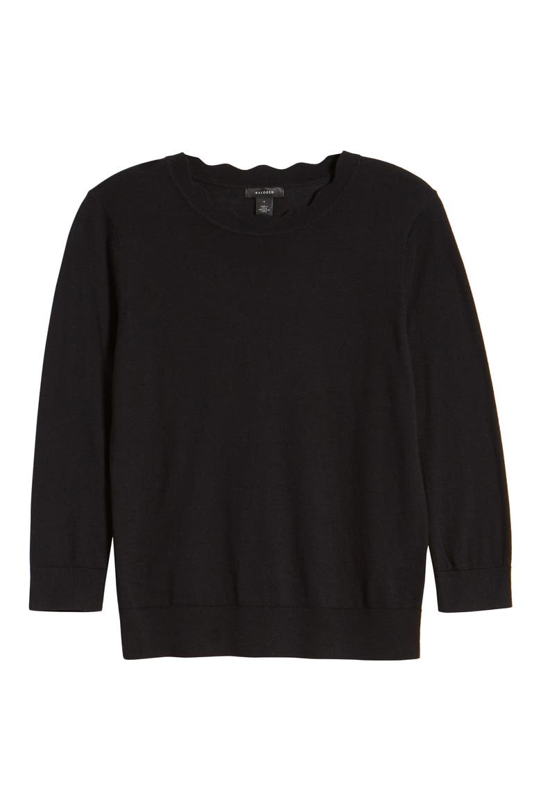 Scallop Neck Sweater, Alternate, color, BLACK