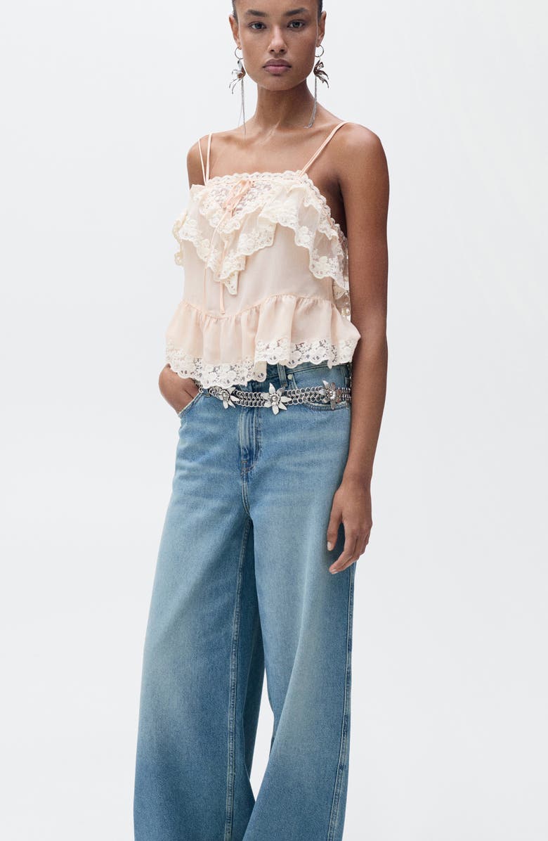 MANGO Raw Hem Wide Leg Jeans, Alternate, color, Medium Blue