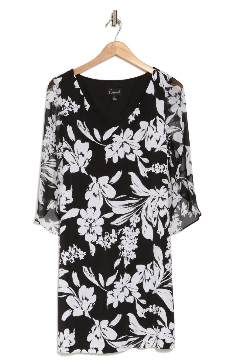 Connected Apparel Floral Chiffon Sleeve A-Line Dress, Alternate, color, 