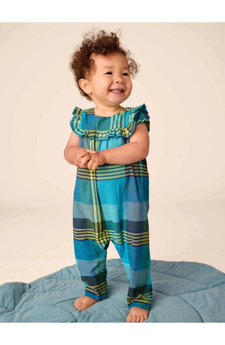 Tea Collection Woven Ruffle Baby Romper, Alternate, color, Amazonian Plaid