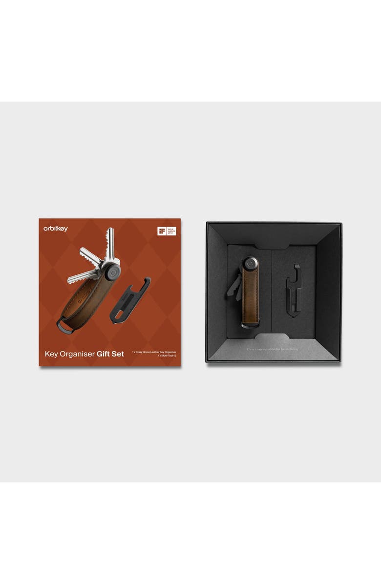 Orbitkey CrazyHorse Key Organiser + Multitool v2 Set, Alternate, color, Oak Brown
