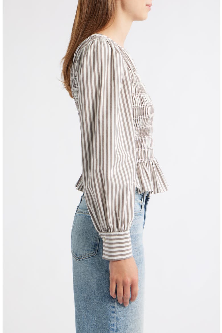 Tabi Smocked Peplum Top, Alternate, color, ESPRESSO IVORY STRIPE